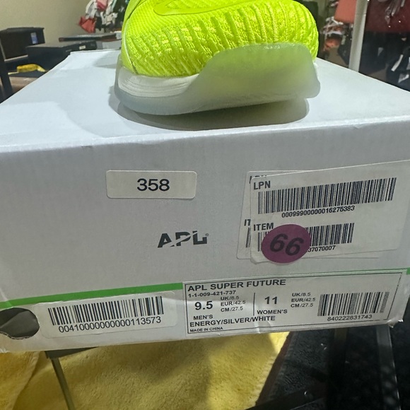 358. NEW SIZE M/9.5 W/11 APL Men's Neon Yellow High-Top Sneakers - Picture 4 of 4